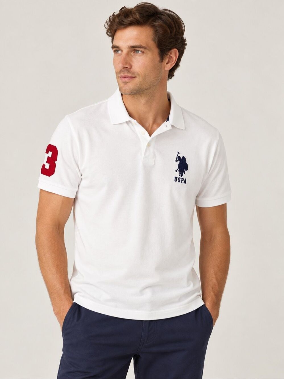 Ralph Lauren Polo Big Logo 100% Cotton Polo Shirt Size Medium White Preppy
